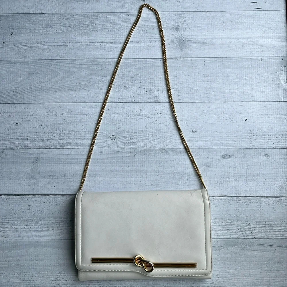 Vintage 60s Susan Gail Ivory Genuine Leather Handbag Clutch